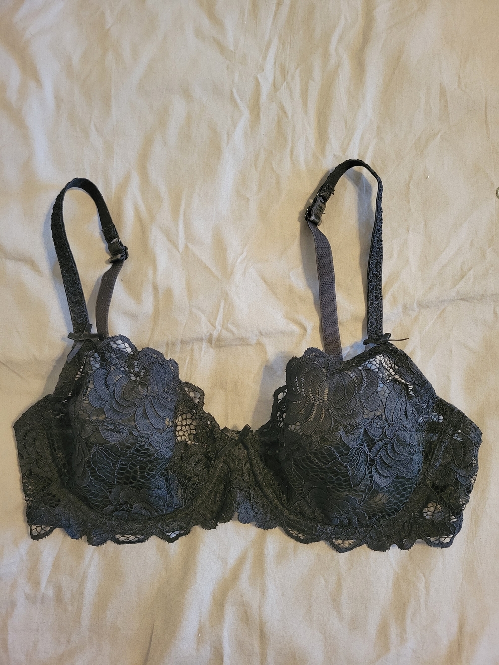Adore Me Sheer Black Lace Underwire Bra with Floral Design
